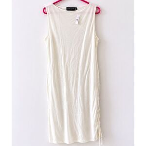 Gabrielle Union Collection Cream Knit Midi Dress Sleeveless Ruched Drawstring